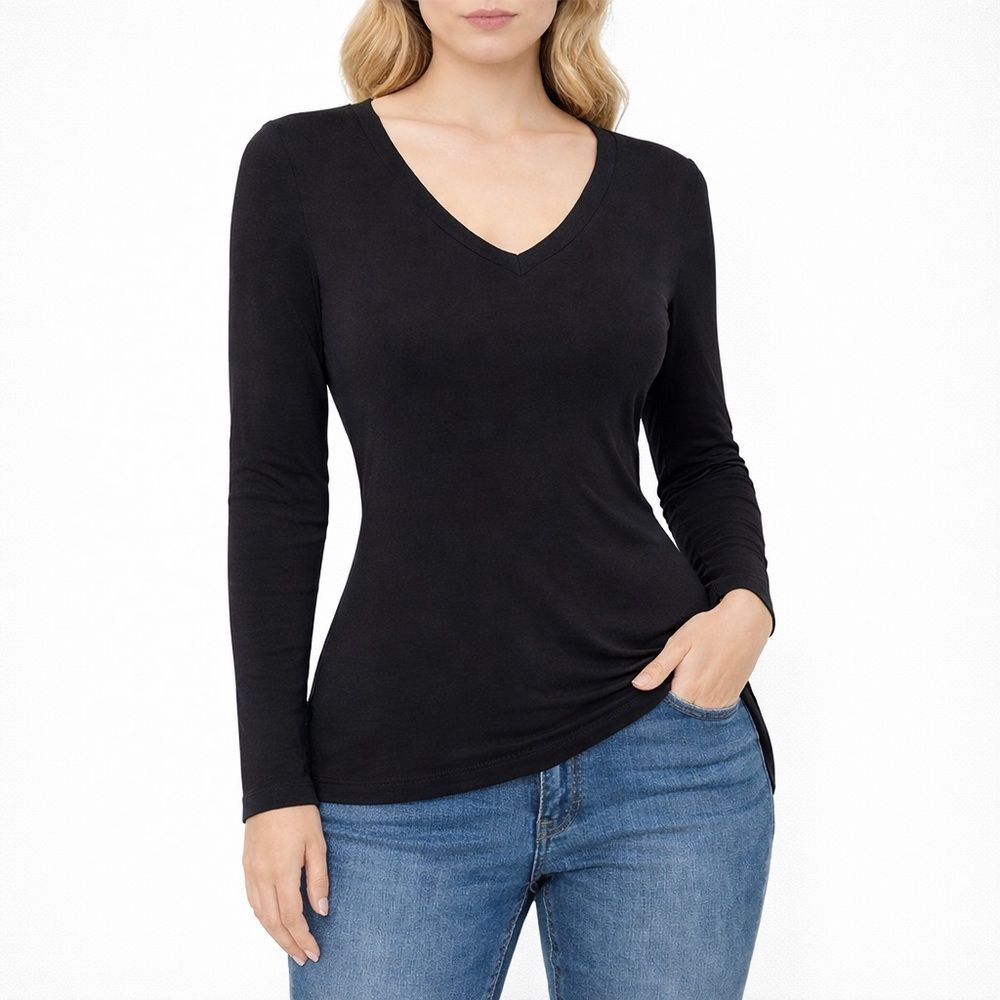 Boden Black Long Sleeve V-Neck Knit Top – Women’s Size 4 (Small)